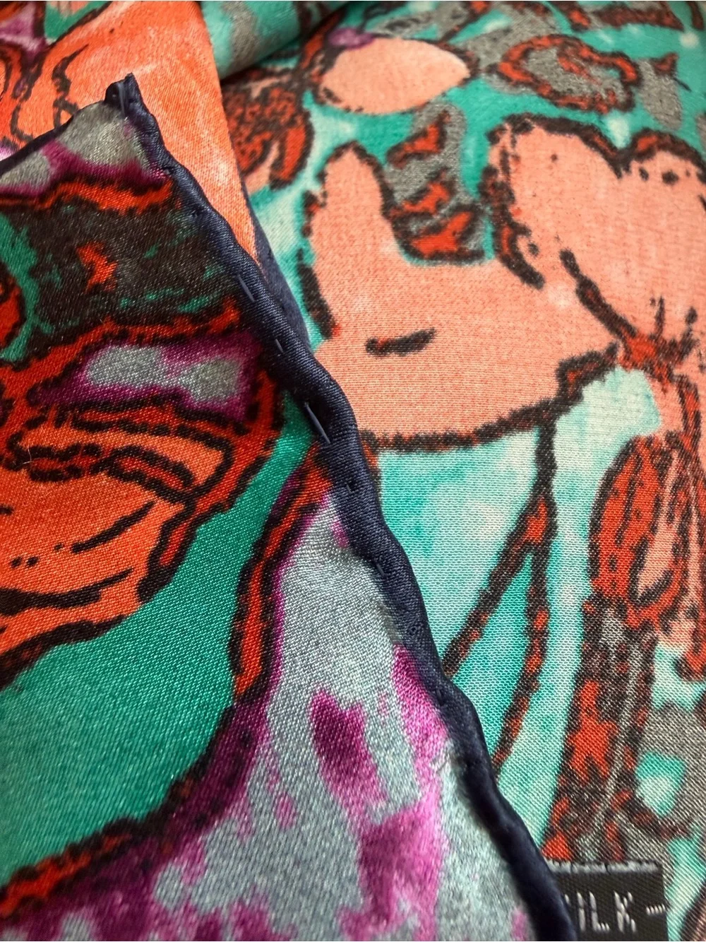 Van Gogh Inspired Vibrant Orange Floral Silk Scarf